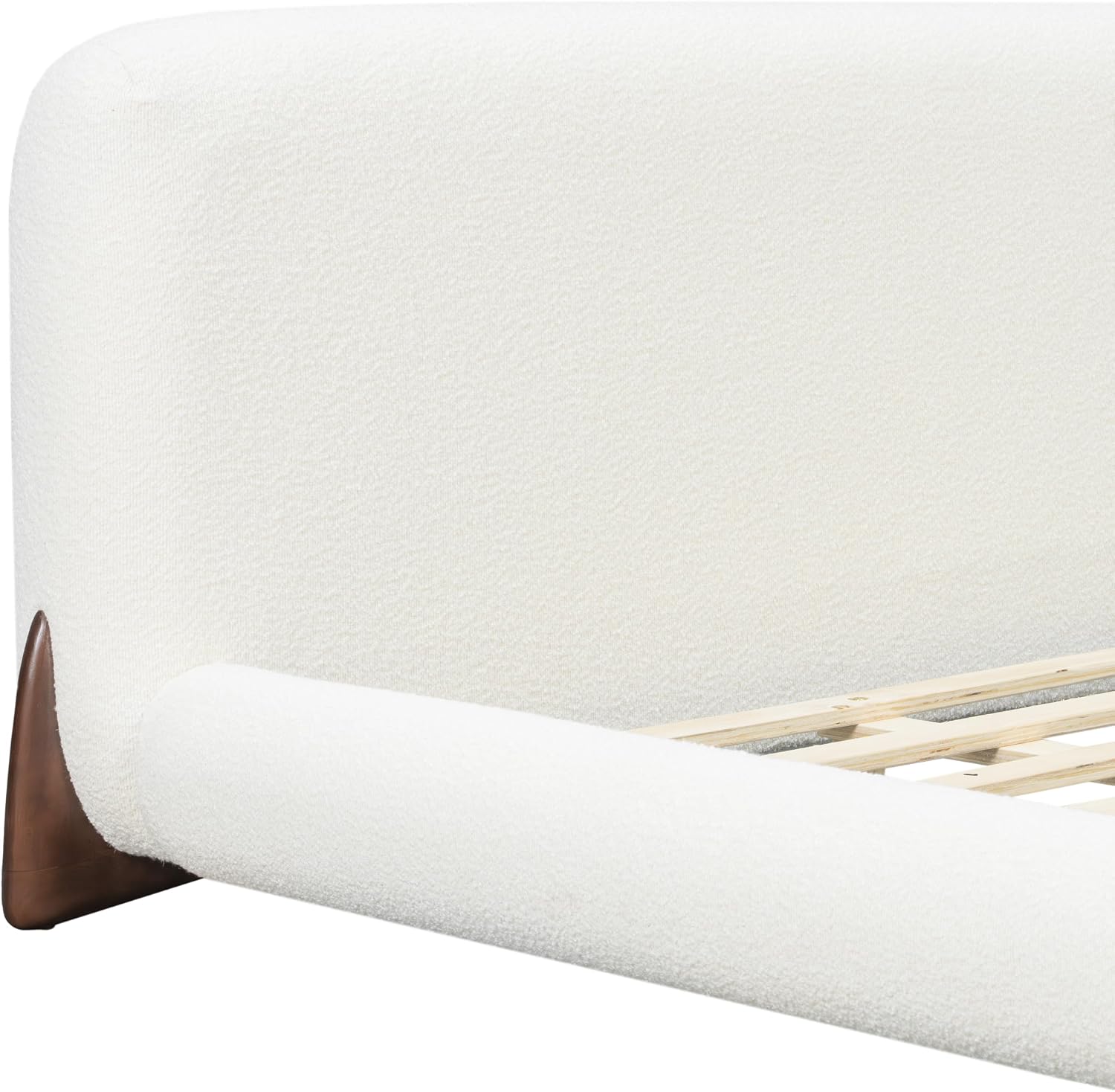 Christopher Knight Home Salden California King Size Bed Frame with Headboard, Boucle Upholstered California King Bed Frame and Headboard, Wooden Slat Support, No Box Spring Needed, White