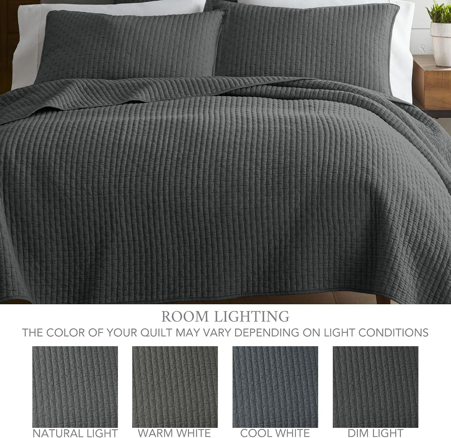 Levtex Home Cross Stitch Reversible Full/Queen Quilt Set (88x92in) with 2 Pillow Shams (26x20in) - Stitch Texture - Charcoal - Cotton Full/Queen Size Quilt Bedding Set - Lightweight, Soft, Pre-Washed