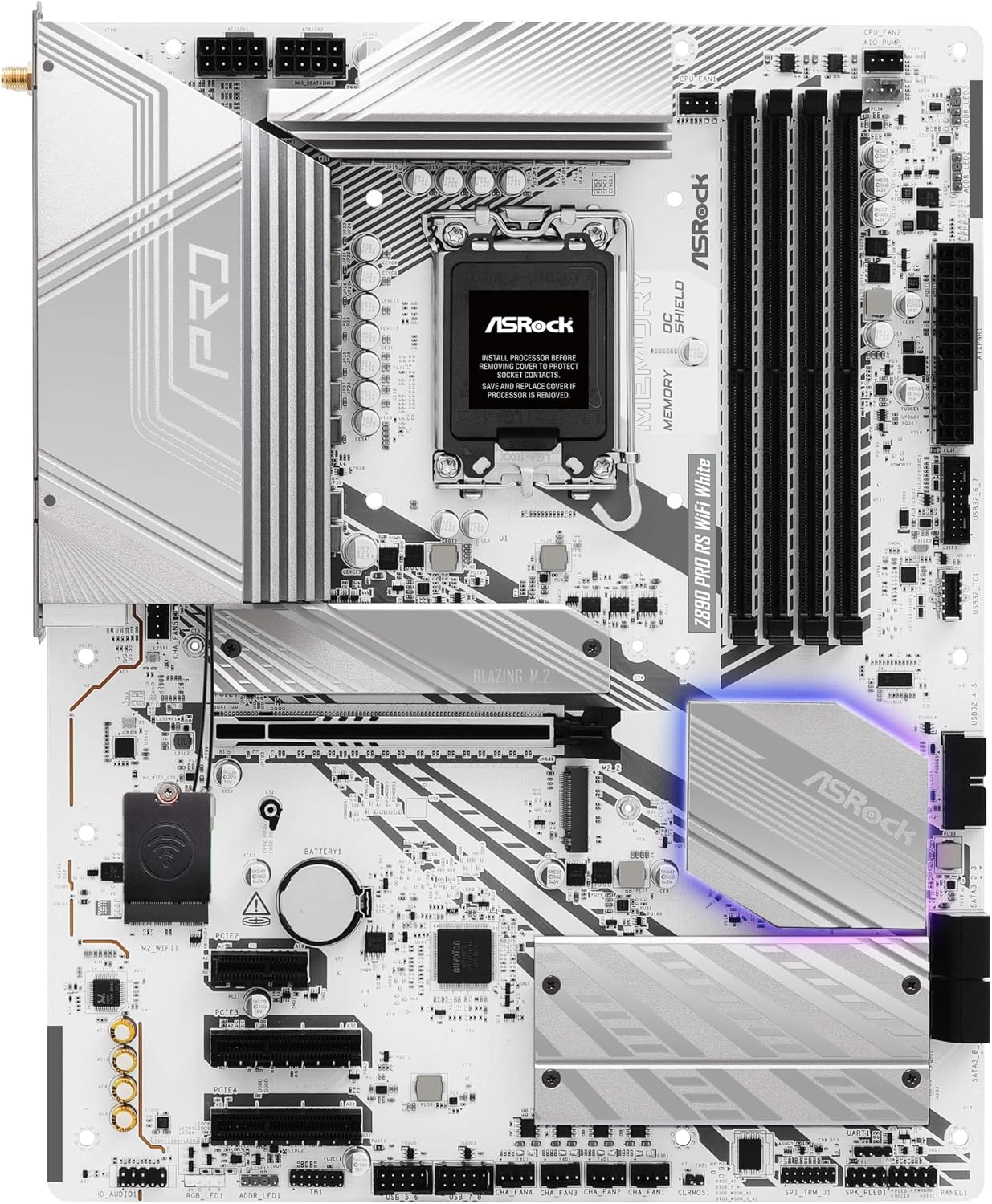 ASRock Z890 Pro RS WiFi 6E White Intel Core Ultra LGA1851 RL-ILM DDR5 8666 MHz 256 GB ATX Motherboard M.2
