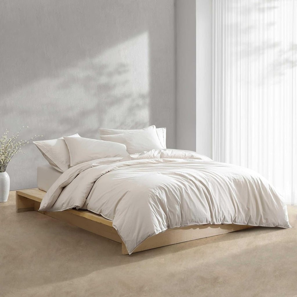 Calvin Klein - Twin/Twin XL Comforter Set, Modern Cotton Washed Percale Bedding with Matching Shams, Oeko-Tex Certified (Washed Percale Beige, Twin/Twin XL)