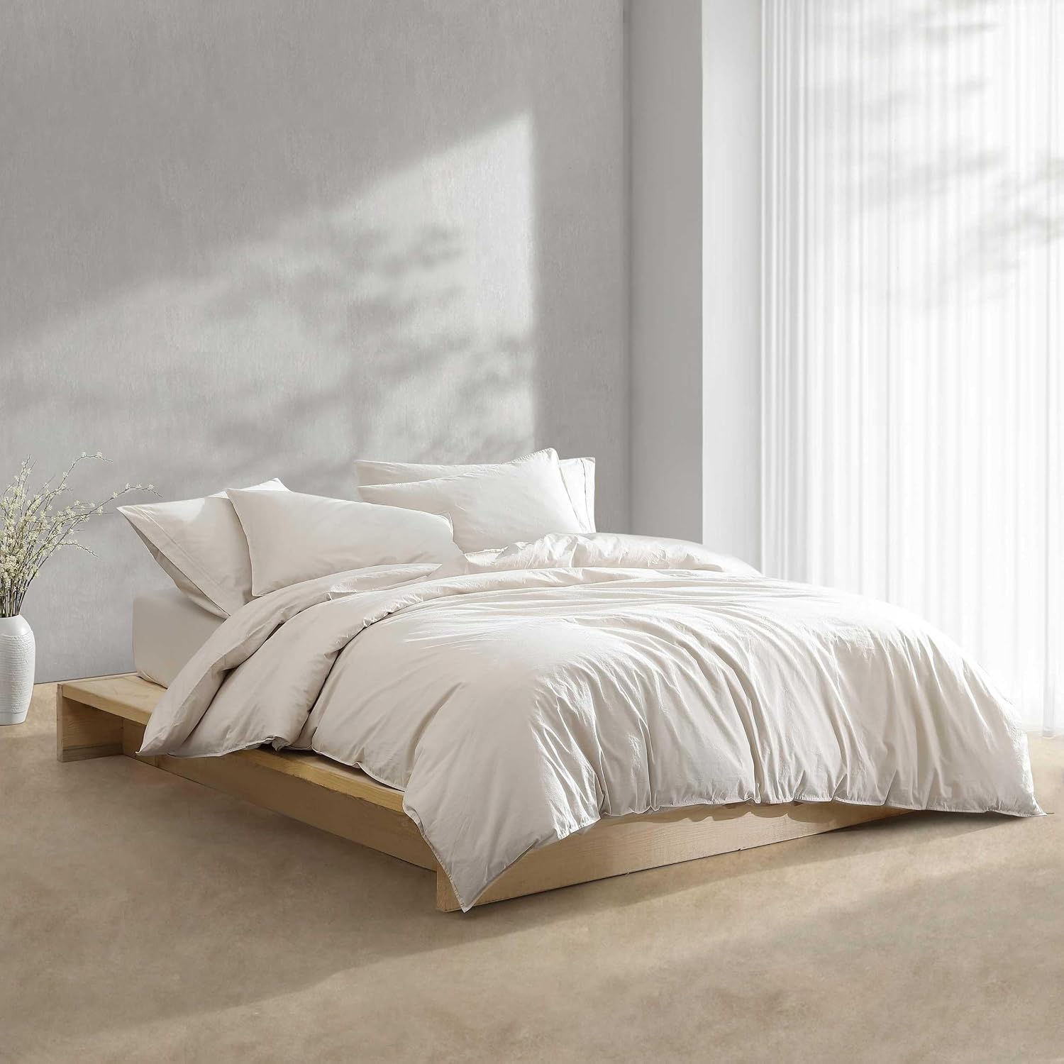 Calvin Klein - Twin/Twin XL Comforter Set, Modern Cotton Washed Percale Bedding with Matching Shams, Oeko-Tex Certified (Washed Percale Beige, Twin/Twin XL)