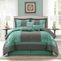Grand Avenue Aqua Grey Comforter Set Queen Size, 7 Piece Jacquard Soft Bedding Set, All Season, Bedskirt, Pillows & Shams