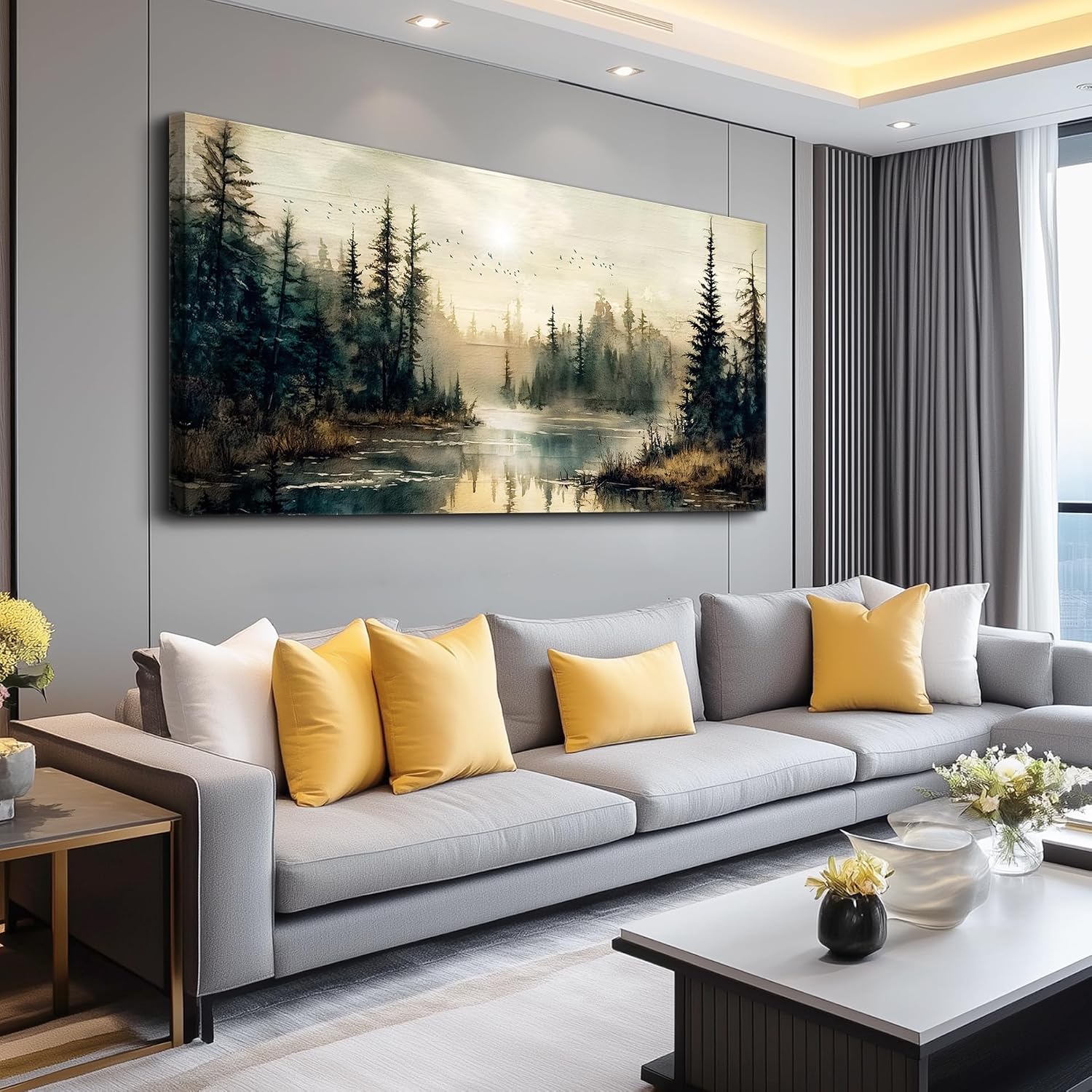 FUHAIHUA Canvas Wall Art For Living Room Large Wall Decor For Office Modern Bedroom Decorations Forest River Landscape Pictures Farmhouse Paintings Artwork Wall Mural Aesthetic Home Decor 30x60 In