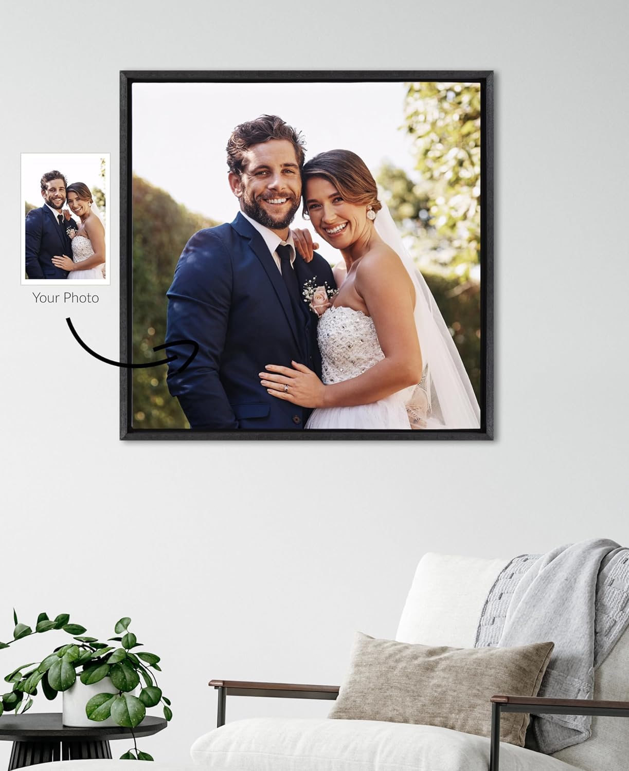 Kate and Laurel Custom Printed Framed Canvas Wall Art, 30x30 Black, Sylvie Square Personal Canvas Print with Your Photos for Bedroom or Living Room Gallery Wall | Printed and Hand Framed in the USA