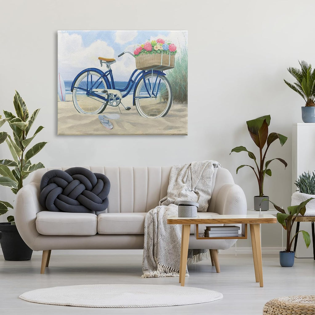 Stupell Industries 'Beach Bike with Flower Basket', Canvas Art, 48 x 36 Inches, Easy to Hang and Sturdy, Made in USA, by James Wiens