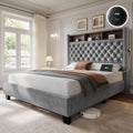 YITAHOME Queen Size Bed Frame with 58' Tall Headboard, Storage Headboard Bed with USB Charging Stations, Type-C Port, Velvet Upholstered Beds with Deep Button Tufted, No Box Spring Needed, Grey