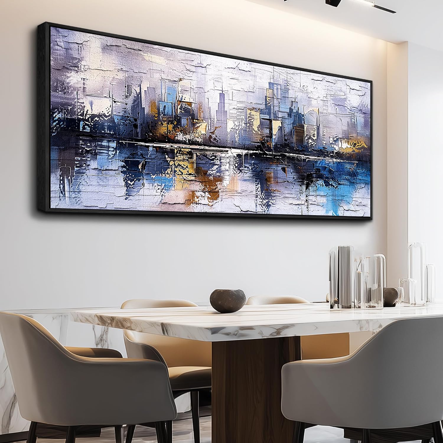 KELIYUAN Abstraction City Landscape Paintings Room Dining Room Canvas Wall Art For Living Room Bedroom Wall Decor Modern Home Decoration Office Pictures Hallway Mural Decoration 32'X72' Black Frame