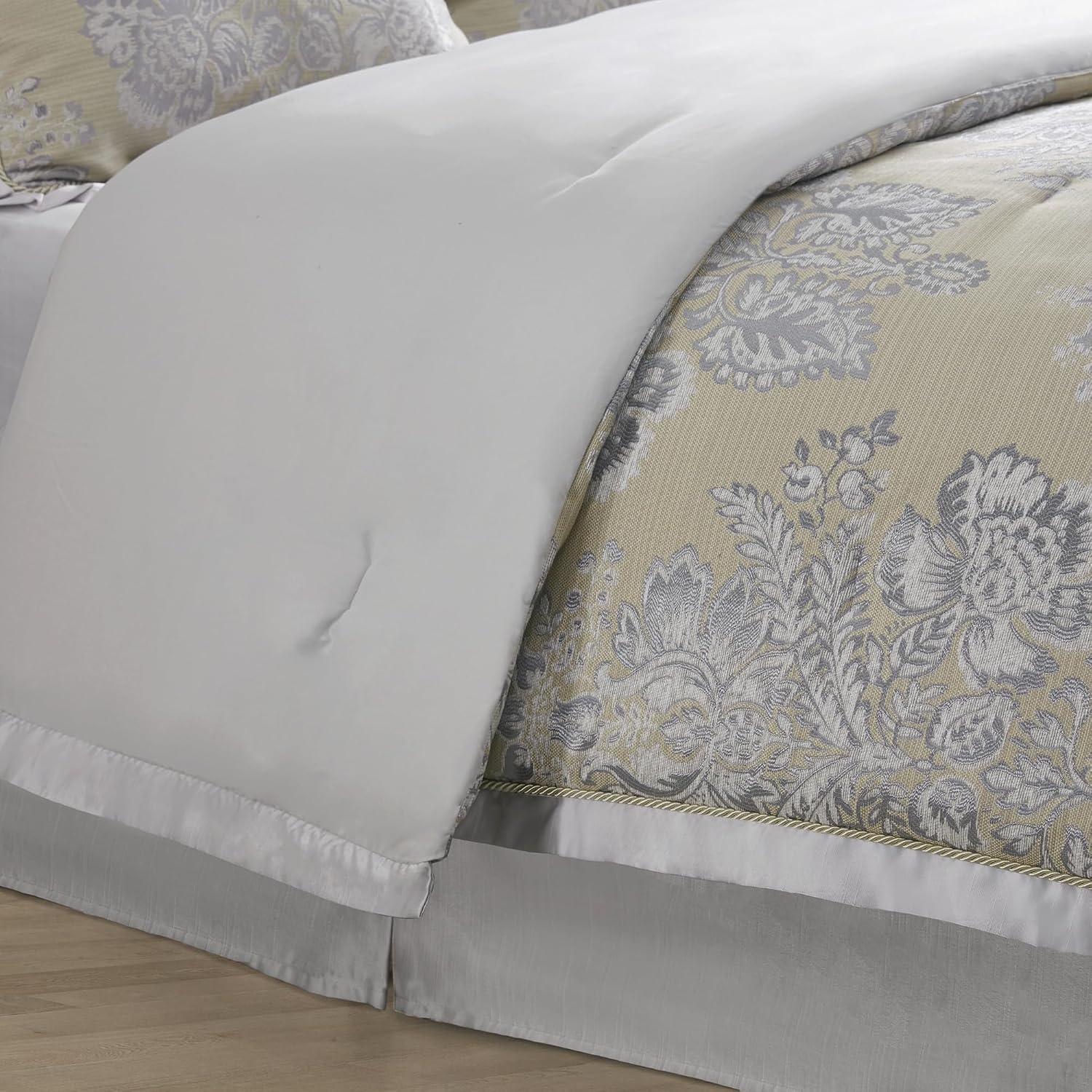 CROSCILL King Comforter Set, Luxe Chenille Jacquard Floral Medallion, Microfiber Twill Comforter for a King-Size Bed, Oversized Comforter King Bedding, 2 Shams & Bedskirt, Loretta, Beige 4 Piece