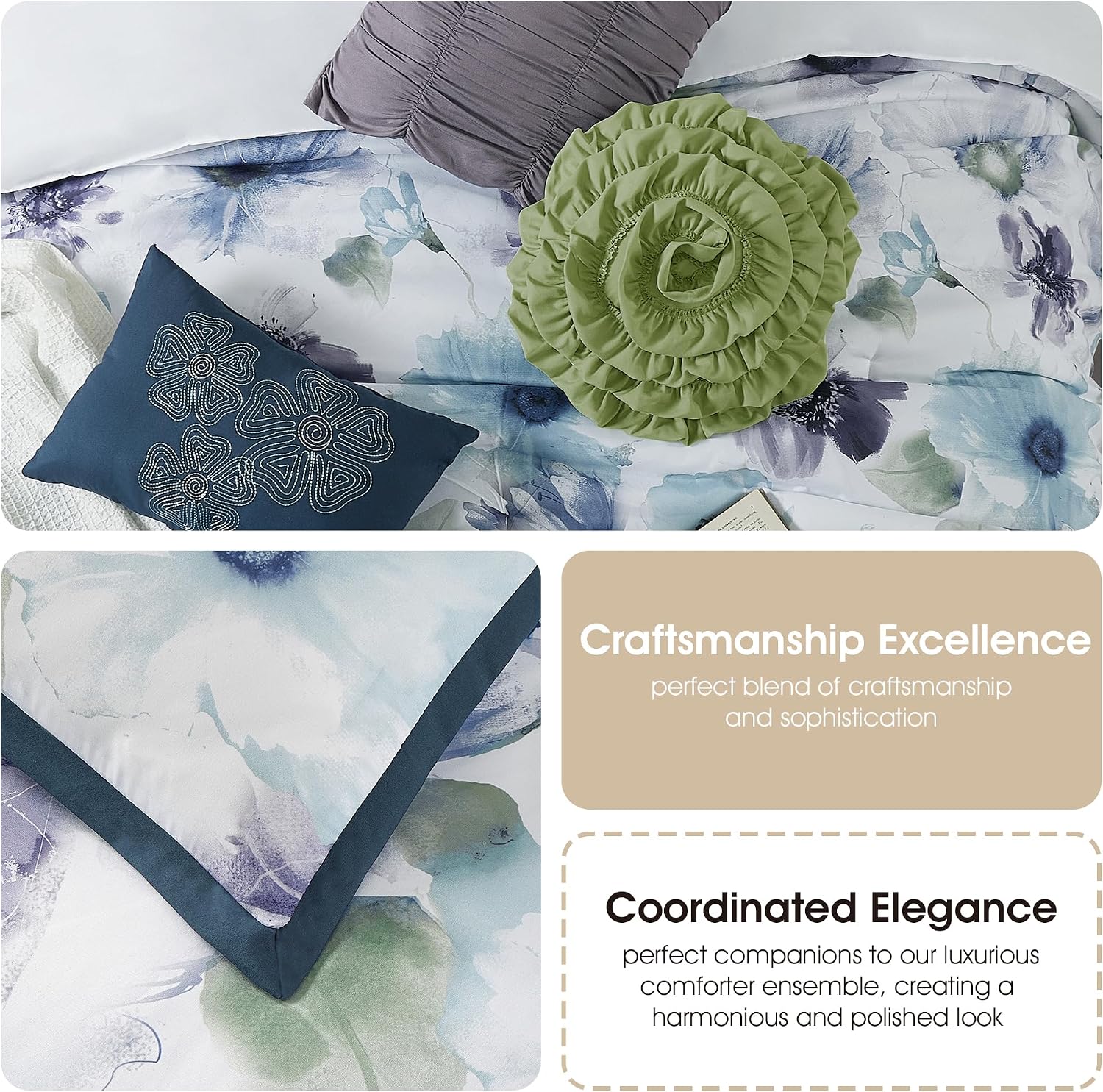 Stratford Park Colorful 7 Piece Comforter Set, Blue/Purple, Bed Size California King, Wonderful, Matching Bedskirt, Pillows & Shams