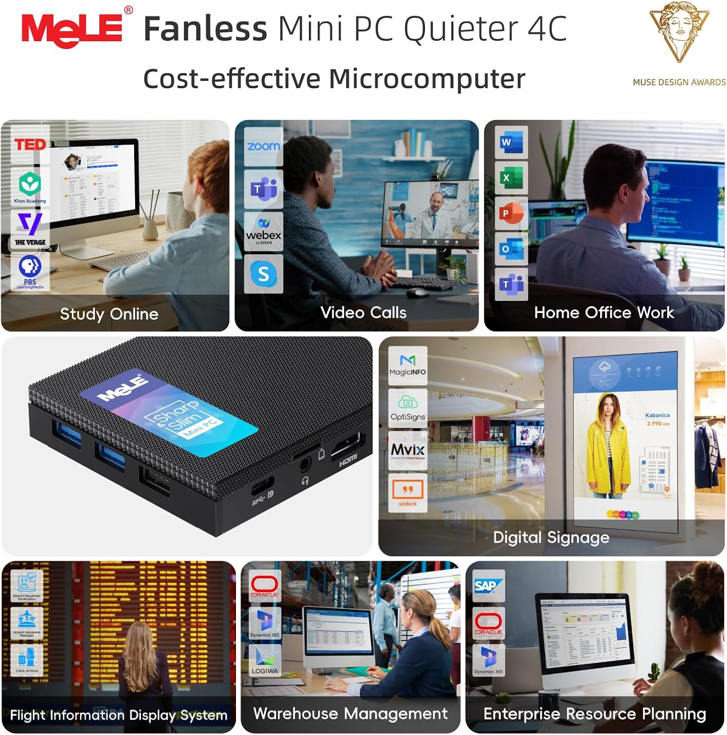 MeLE Mini PC Quieter 4C, N100 Fanless Mini Computers, 32GB LPDDR5 RAM(4800MHz), 512GB SSD, 2.4/5G Wi-Fi, Full-Functional USB-C, 4K Triple Display Desktop on Office, Education, Astrophotography