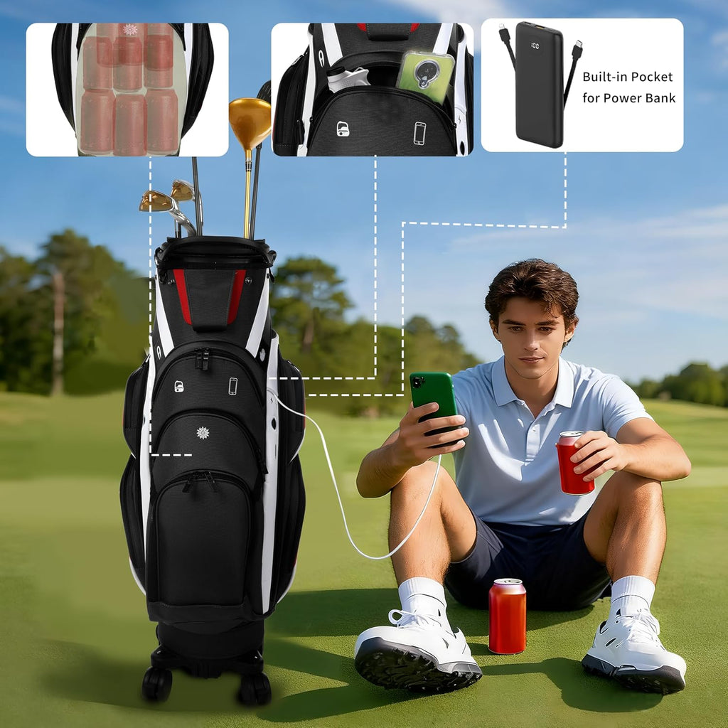 Golf Club Travel Bag with Wheels, Golf Cart and Travel Bag Retractable Cover,Golf Carry Bag for Men and Women, Multiple Storage Pockets, Shoe Compartment, Golf Cart Bag, 4 Colors to Choose from