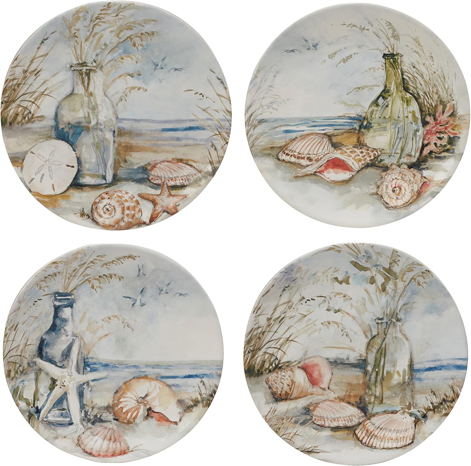 Coastal Landscape 16 Piece Ceramic Dinnerware Set – Service for 4 with Beach-Themed Dinner Plates, Salad Plates, Bowls & Mugs – Ocean-Inspired Tableware for Everyday or Coastal Entertaining