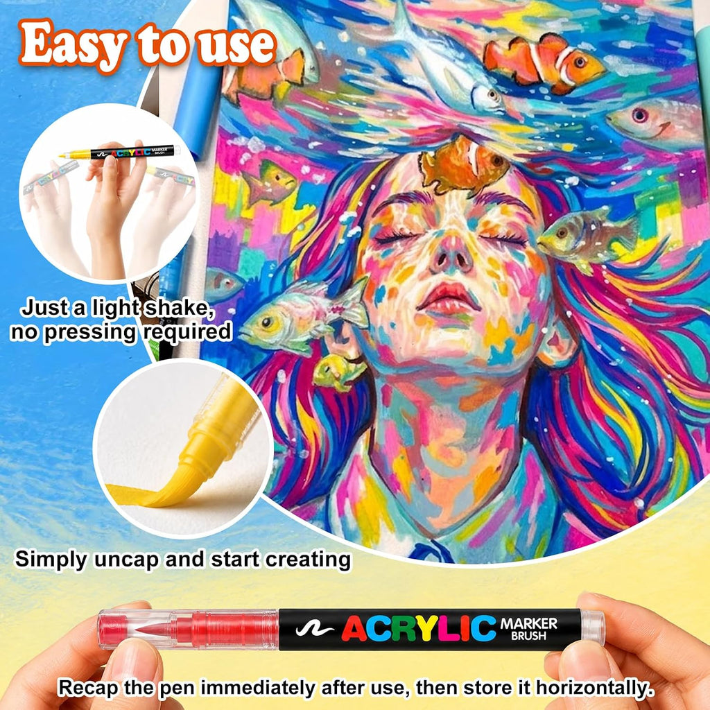 360 Colors Acrylic Paint Markers with a storage box, Soft Brush Tip Acrylic Markers for Adults, No Bleed Quick-Drying Waterproof Paint Markers for Rocks and crafts, Canvas, Wood, Glass