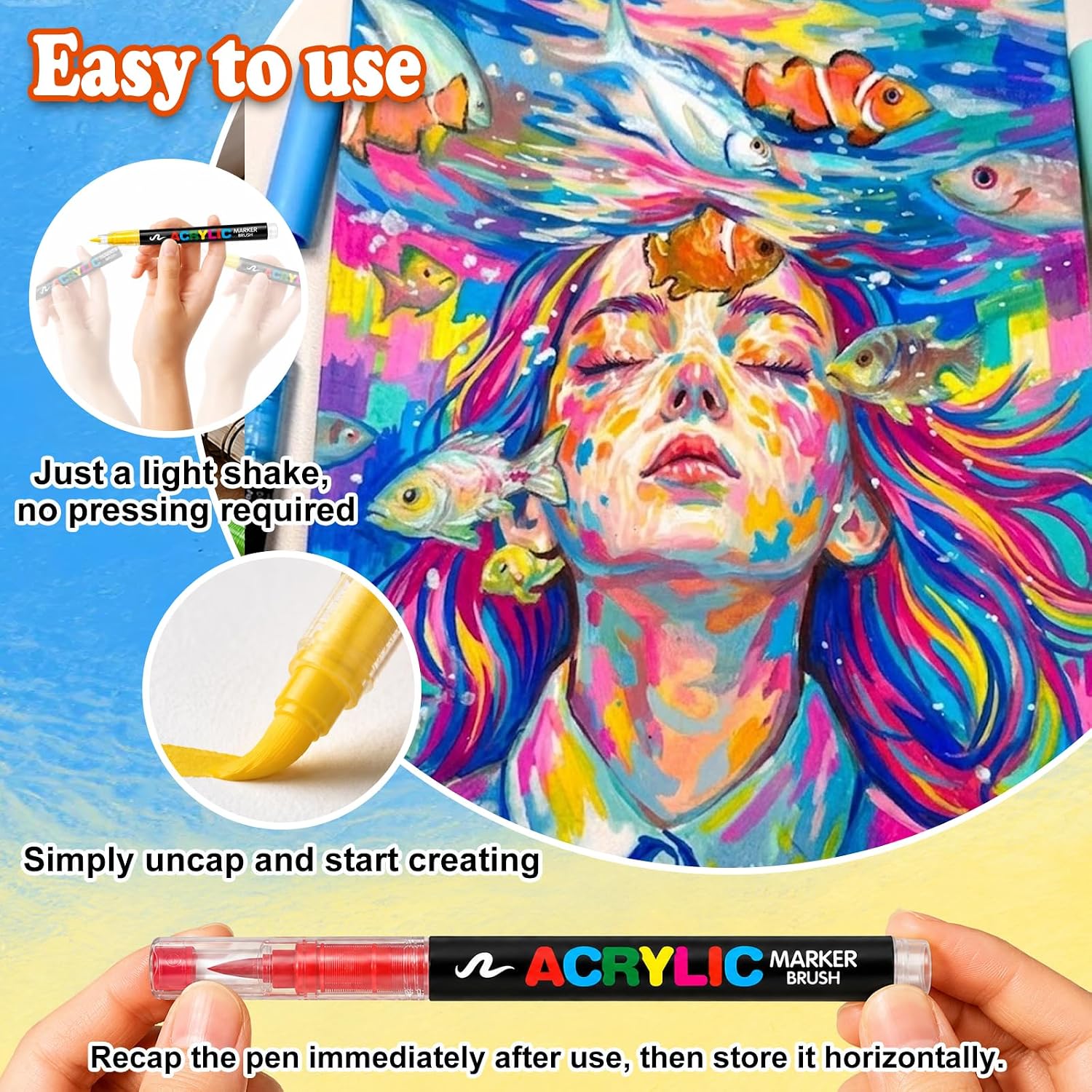 360 Colors Acrylic Paint Markers with a storage box, Soft Brush Tip Acrylic Markers for Adults, No Bleed Quick-Drying Waterproof Paint Markers for Rocks and crafts, Canvas, Wood, Glass