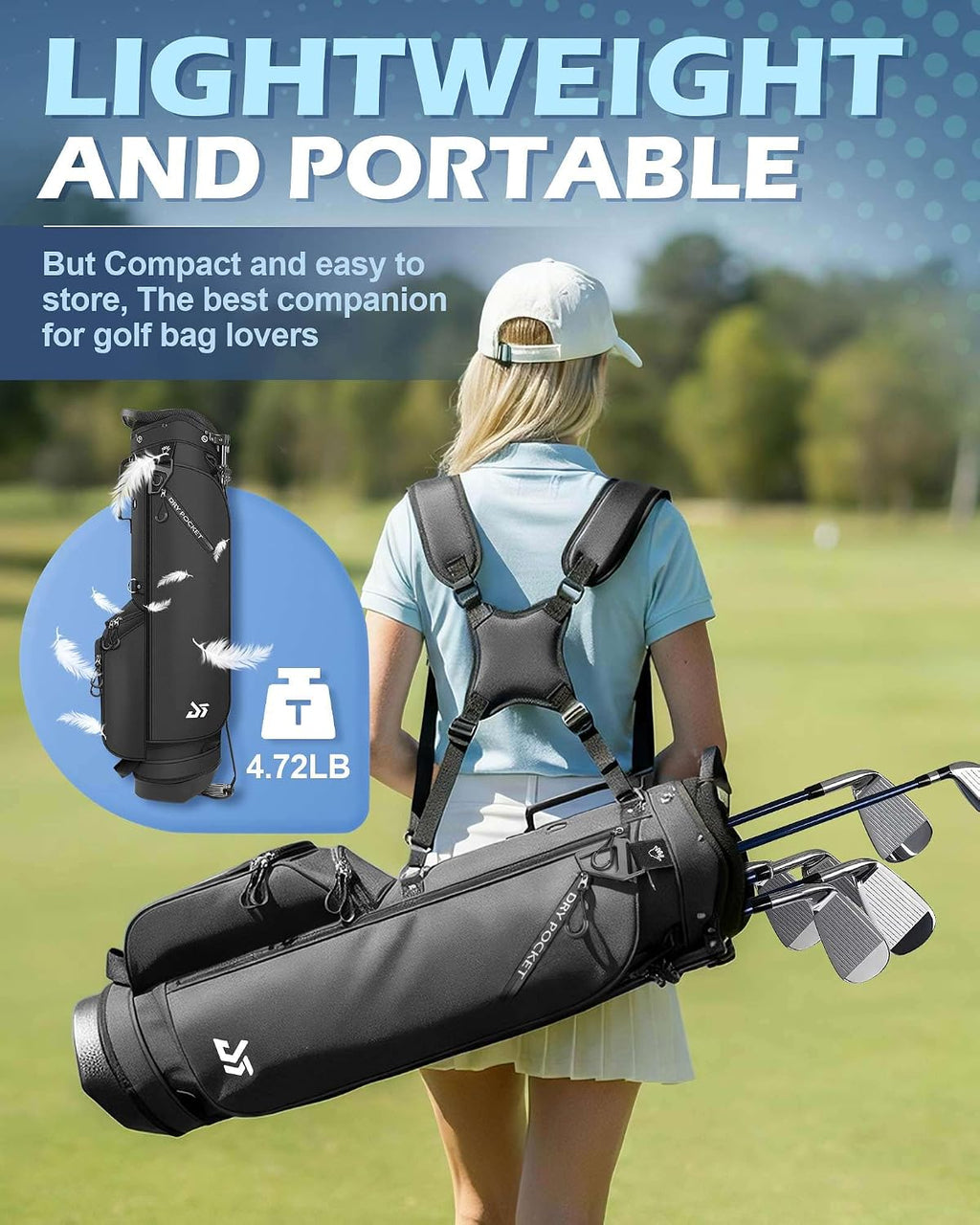 Golf Stand Bag with Cooler Pocket, Lightweight Sunday Carry Bag with Glove Patch & Tee Holder, Portable for Driving Range & Par 3 Course, Men & Women