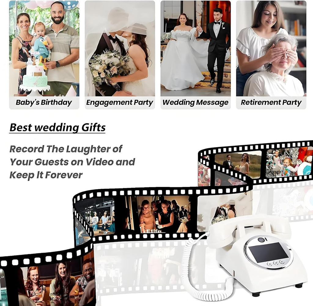 Creative Video Audio Guest Book, 32G 1080P HD Vintage Wedding Phone Guestbook, Preserve Your Special Occasions, Ideal for Wedding Birthday, Graduations, Baby Shower(Red)