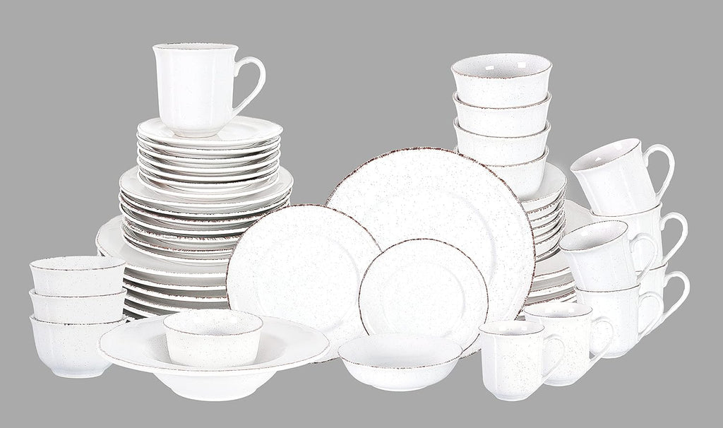56pc Dinnerware Set, Plate and Bowl Set, Stoneware Dishes Set for 8, Microwave and Dishwahser Safe, Scratch Resistant, French Countryside Speckled Antique White