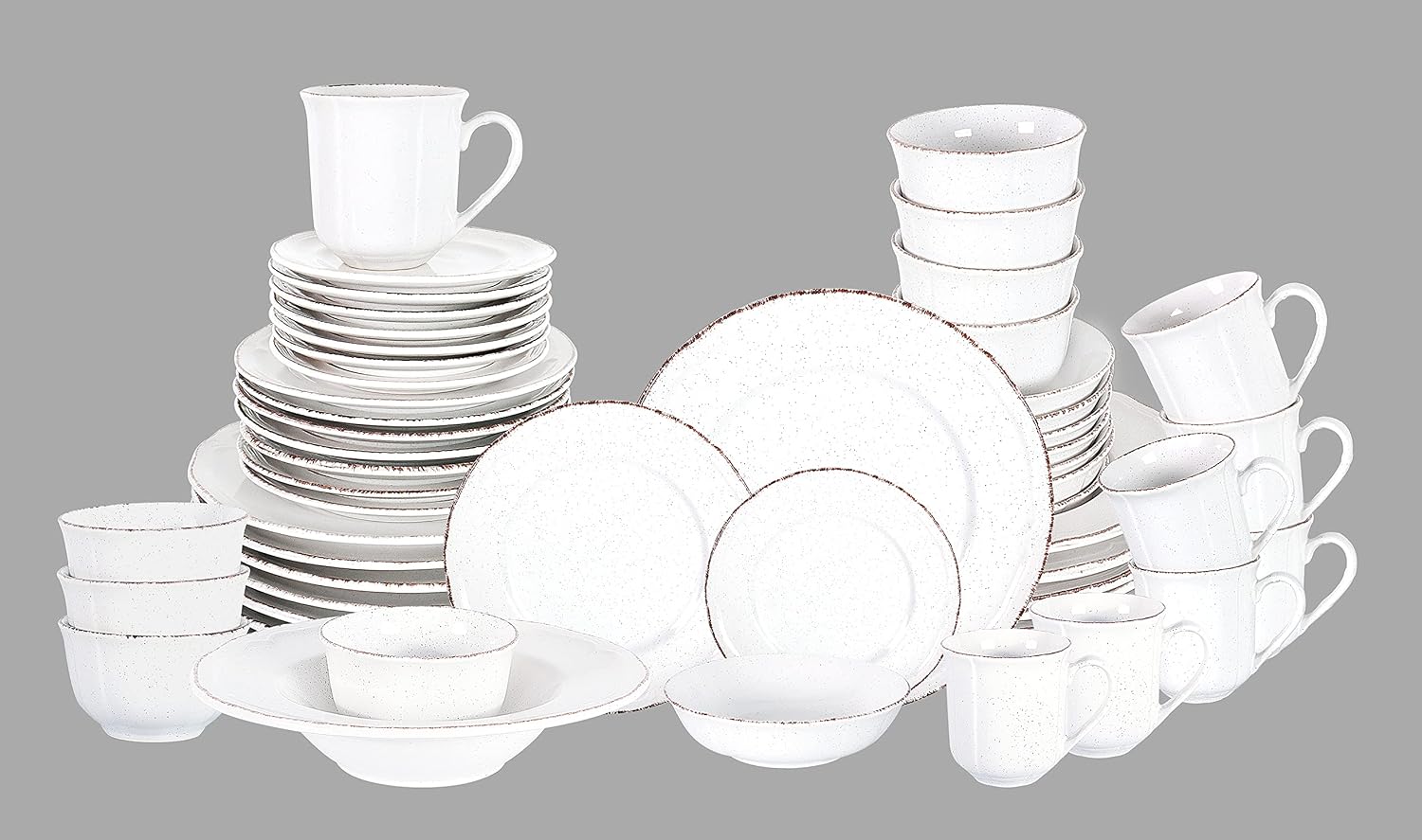 56pc Dinnerware Set, Plate and Bowl Set, Stoneware Dishes Set for 8, Microwave and Dishwahser Safe, Scratch Resistant, French Countryside Speckled Antique White