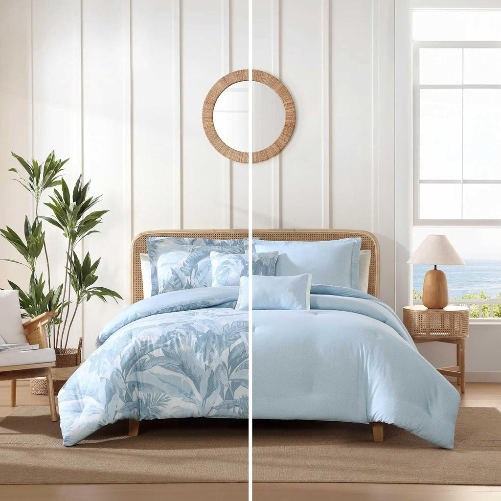 Tommy Bahama - King Comforter Set, 100% Cotton Slub Fabric with Soft Breathable Texture, 5 Piece Bed Set with Matching Pillowcases & Bonus Throw Pillows (Palm Serenity Blue)
