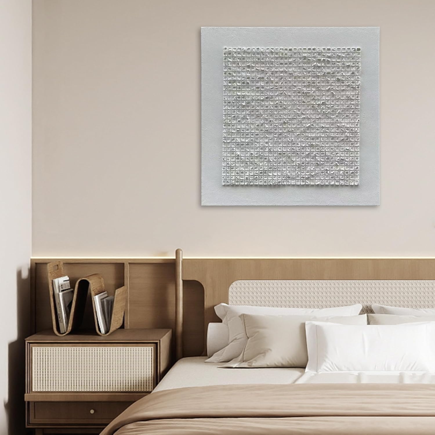 NANKAI Art 44x44 inches White Textured Abstract Painting, Contemporary Minimalist Style, Art Home Decor for Office Wall Decoration