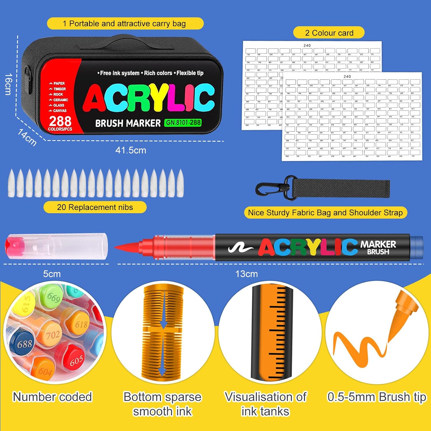 288 Colors Acrylic Paint Markers with Automatic Ink Control System, Soft Brush Tip Acrylic Markers for Paper, Rock, Wood, Canvas, Glass and Ceramic Art Supplies, Paint Pens & Paint Markers with Bag