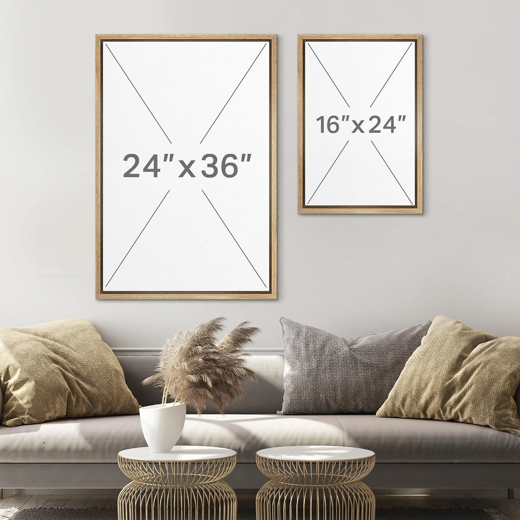 SIGNLEADER Framed Canvas Print Wall Art Set Soft Neutral Coastal Waves Muted Teal and Beige Ocean Illustrations Minimal Decorative Bohemian Nordic for Living Room, Bedroom, Office - 24'x36'x3 NATURAL