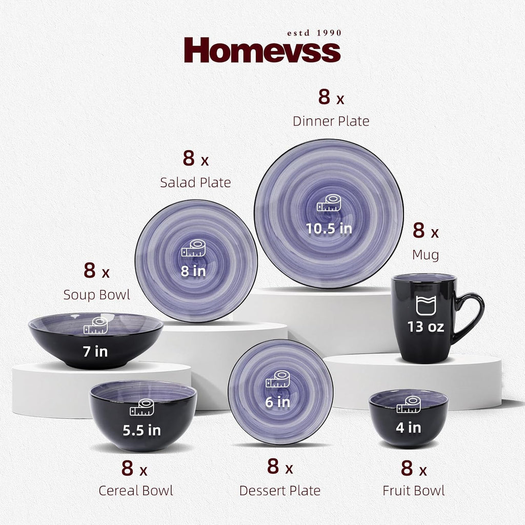 Stoneware Sonoma Dinnerware Set, Black + Speckled Handpainting (56pc Set, Cobalt)