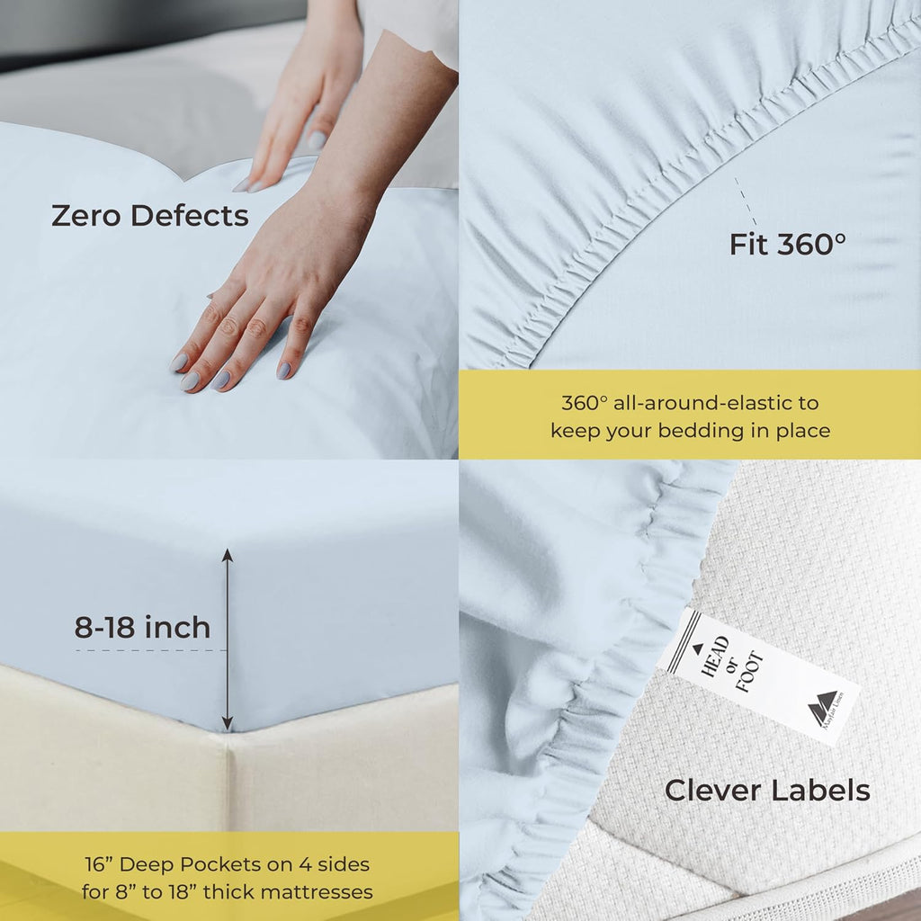 Mayfair Linen 100% Pure Egyptian Cotton Sheet King Size - Luxury 1000 Series Grandiose Collection King Size Sheets Set (4 PC, Light Blue), 16' Deep Pocket Sateen Weave Soft Cooling Hotel Bed Sheet Set