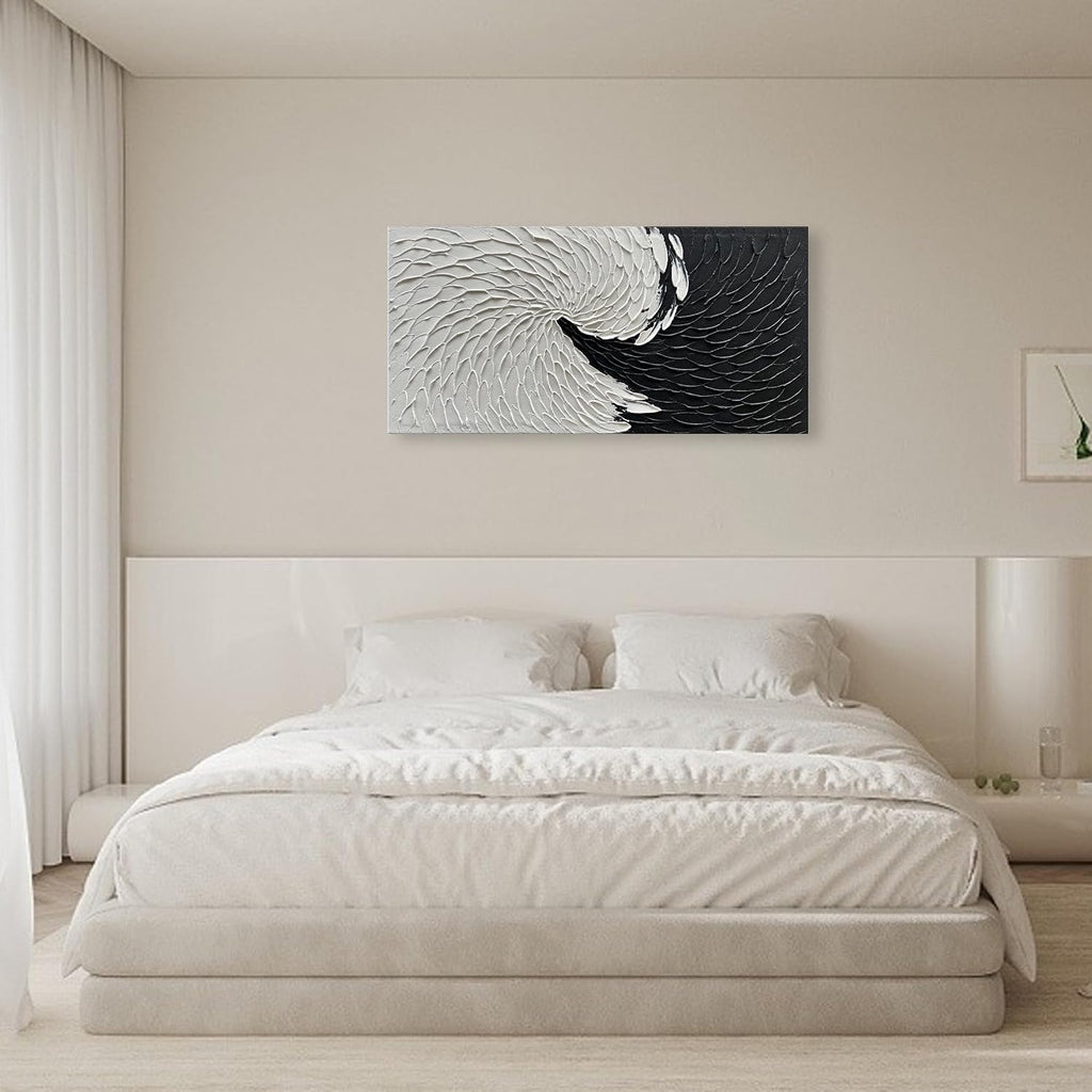 NANKAI Art Hand Painted Black and White Minimalist Oil Painting Modern Abstract Art Home Wall Decoration Painting 24x48 inches
