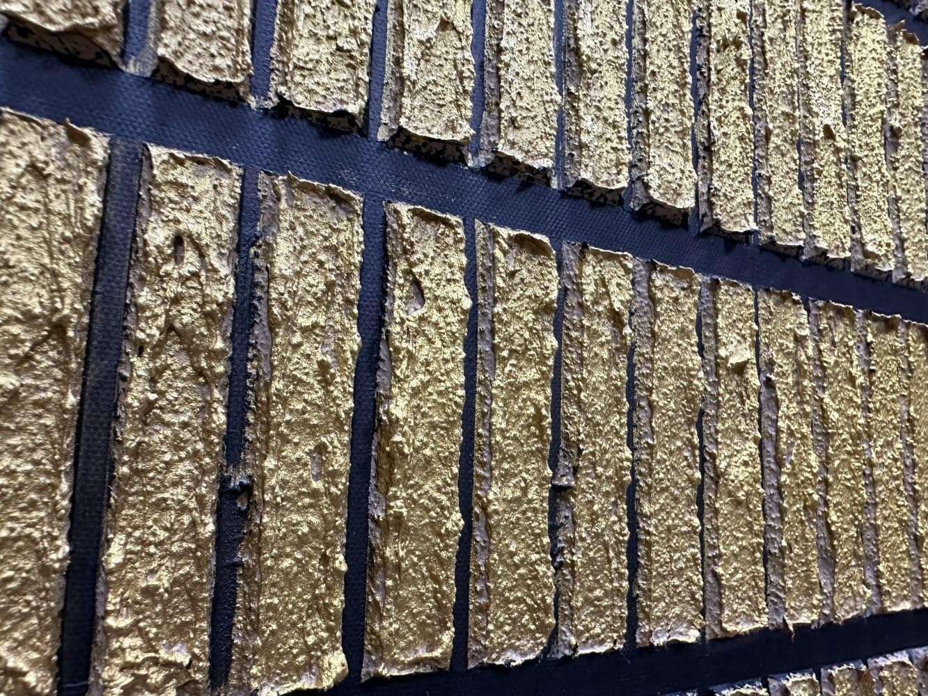 zoinart Black and Gold Textured Wall Art with Dense Golden Array Blocks, 24x48 inch Contemporary Minimalist Gold Framed Artwork Wall 24x48 Inch Metal Wall Art