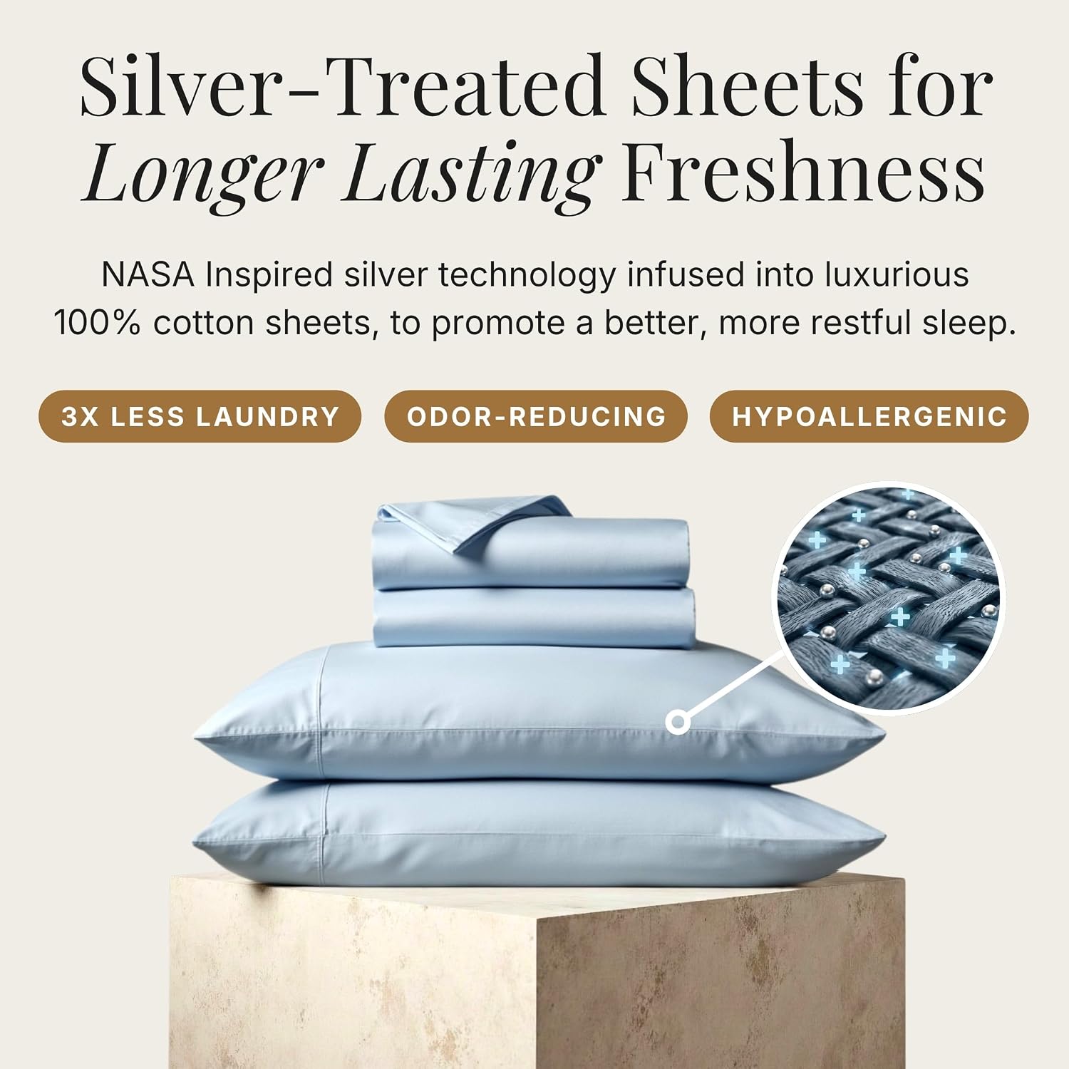 Miracle Made Breathable 100% Cotton Bed Sheet Set, 4-Piece Cooling Sheets, Silver-Infused Fabric for Freshness Between Washes, Lightweight Bedding for Hot Sleepers (Queen Size, Sky Blue)