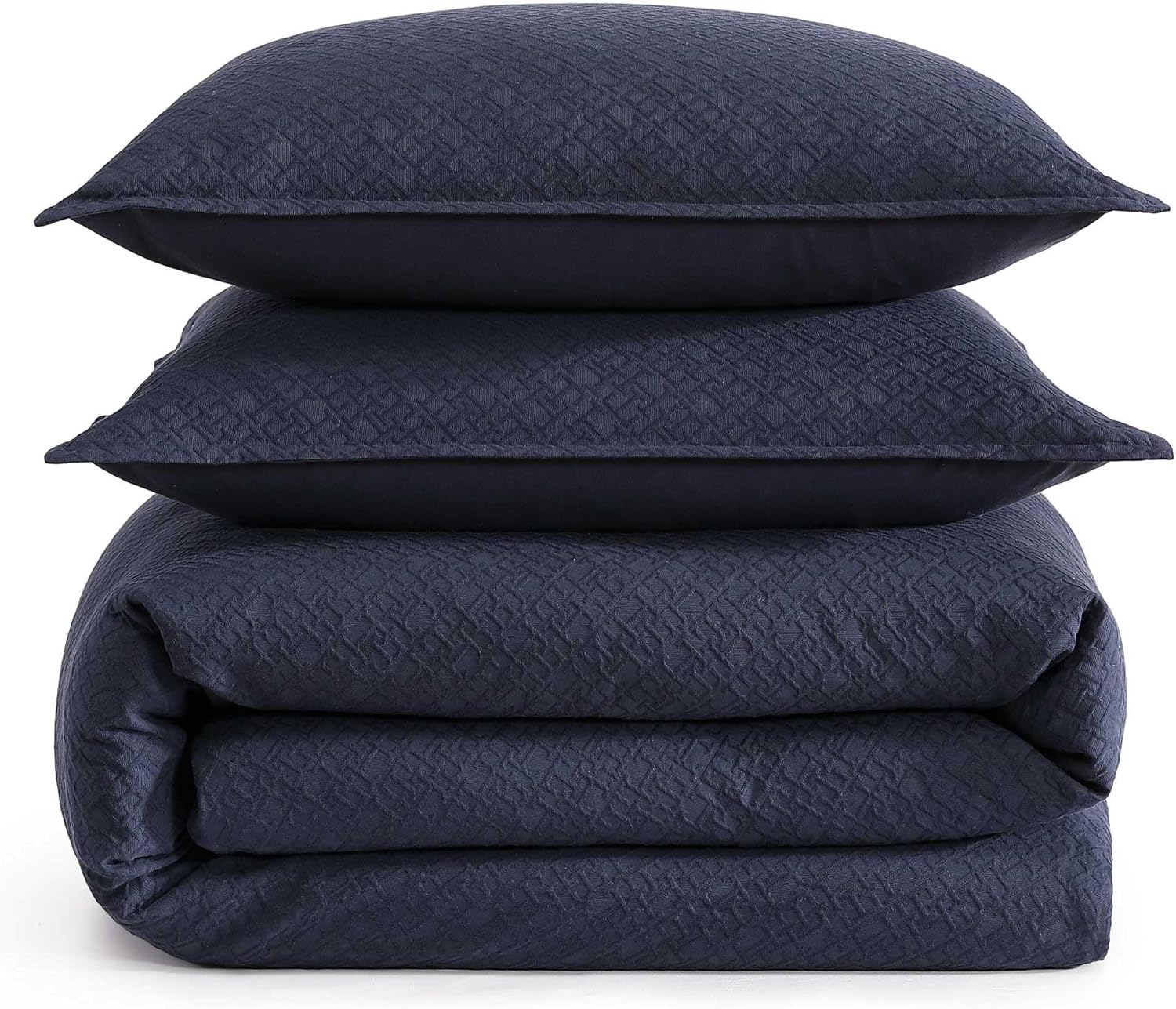 Tommy Hilfiger - Comforter Set, Luxuriously Soft Cotton Matelassé Bedding with Matching Shams, Textured Design (Monogram Navy, Full/Queen)