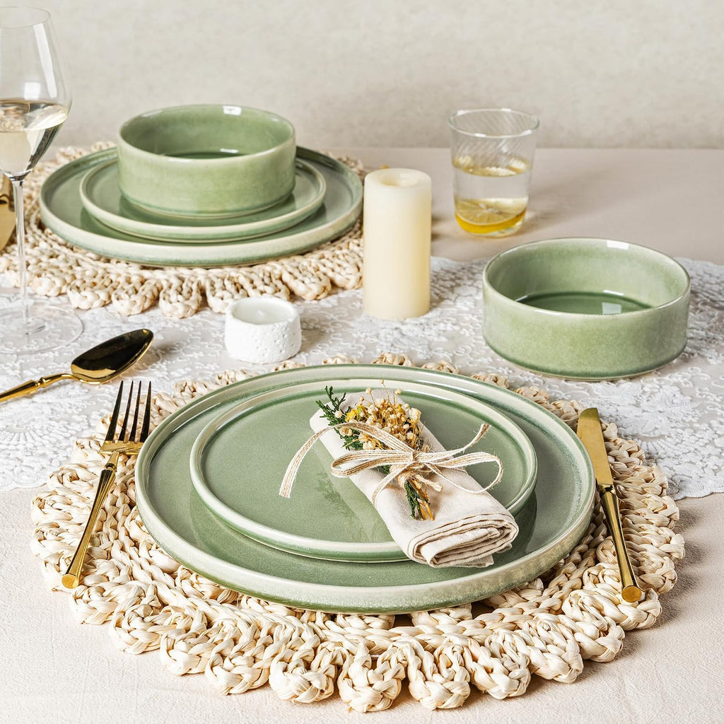 AmorArc Ceramic Dinnerware Sets, Handmade Reactive Glaze Stoneware Plates and Bowls Sets,Highly Chip and Crack Resistant | Dishwasher & Microwave Safe Dishes Set, Service for 8 (24pc)