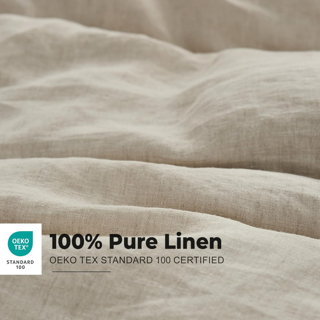 Simple&Opulence 100% Washed Linen Duvet Cover with Embroidered,3 Pieces Soft Farmhouse Comforter Set with Button Closure,1 Duvet Cover and 2 Pillowshams(Queen,Natural Linen)
