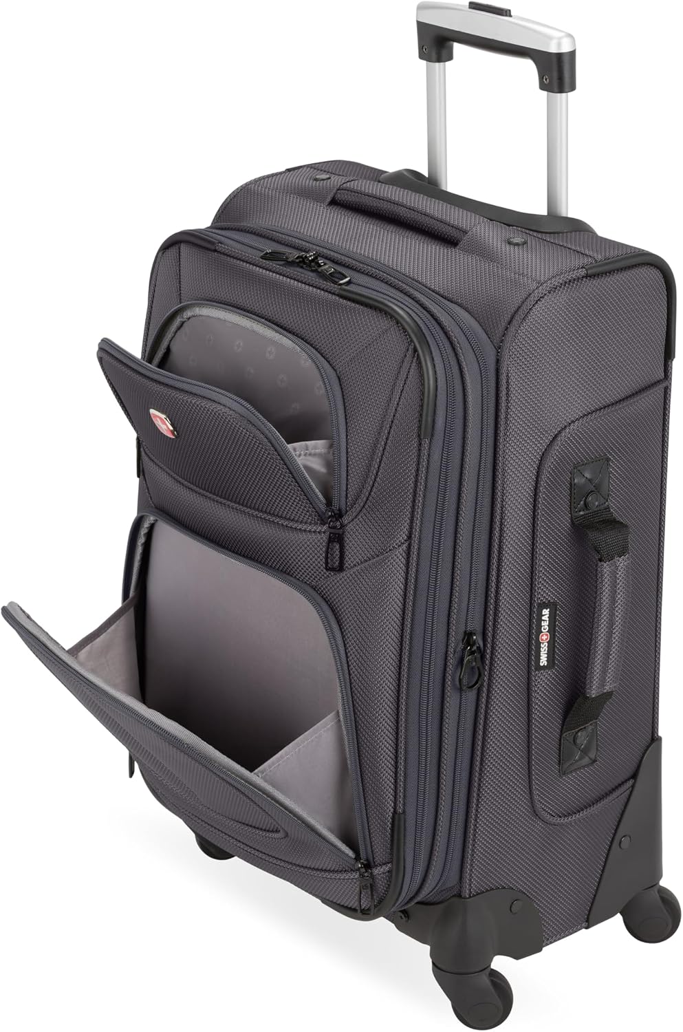 SWISSGEAR Sion 2-Piece Travel Set, Softside Expandable Carry-On Spinner Bundled with 1900 ScanSmart 17' Laptop Backpack with RFID Blocking & Tech Organization, Dark Grey