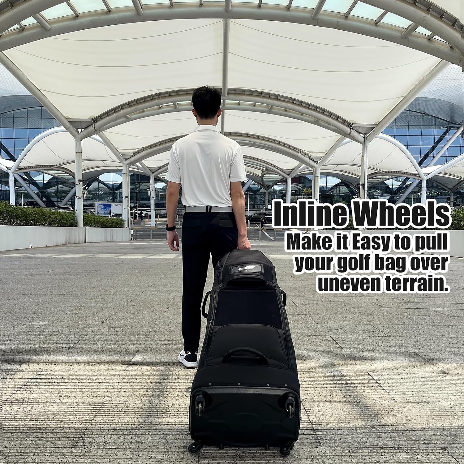 Self Standing Upright All Direction 4 Spinner Swivel Wheel Golf Travel Bag. Soft-Sided Fully Padded Heavy Duty Fabric. Multidirectional Airline Travel Cover Case. Compact Foldable Carry Bag Included.