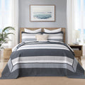 DDUOXIN Oversized Queen Bedspread 102' W x120 L - 100% Cotton California Quilt with 2 Pillow Shams, Simple Striped Design Lightweight Durable Bedding, Perfect for Modern Bedrooms, Blue/Gray/White