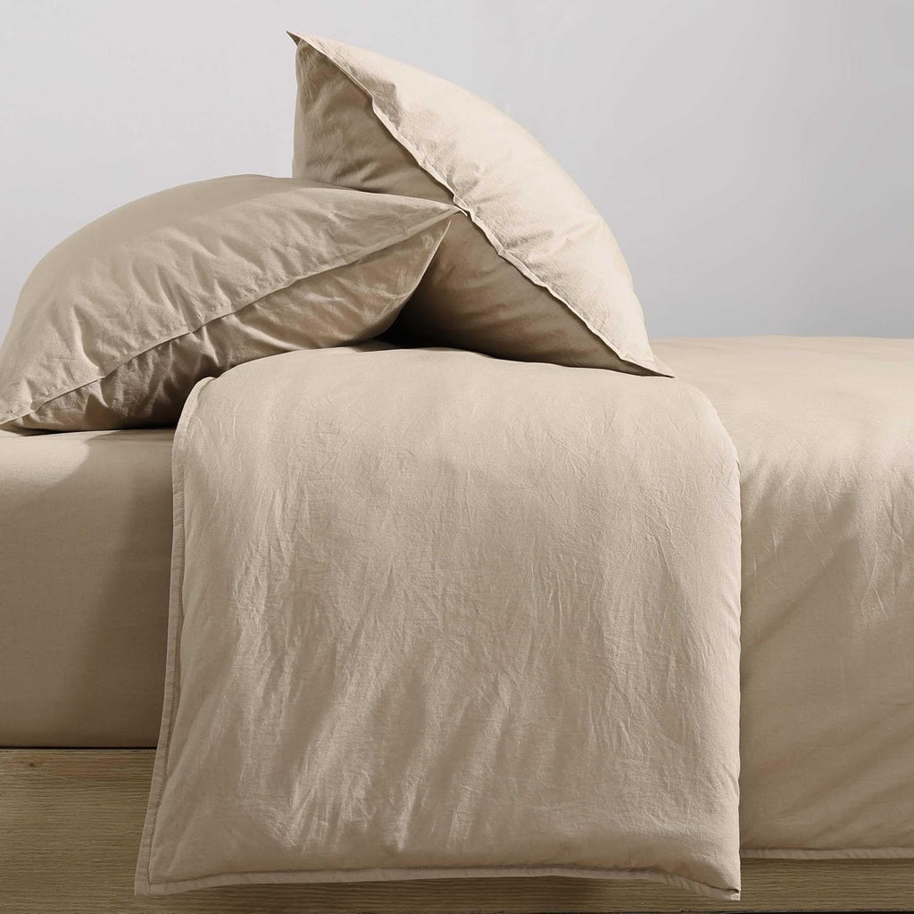 Calvin Klein - Queen Comforter Set, Modern Cotton Washed Percale Bedding with Matching Shams, Oeko-Tex Certified (Washed Percale Camel Brown, Queen)