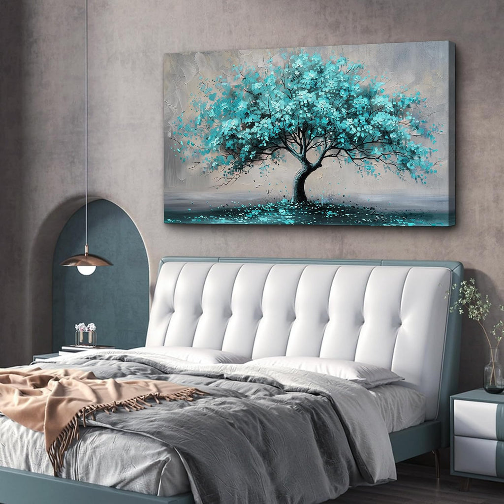 KELIYUAN Framed Wall Art For Living Room Large Wall Decor For Bedroom Modern Office Decorations Paintings Blue Green Tree Wall Pictures Artwork Room Canvas Prints Home Decor Aesthetic 30'x60'