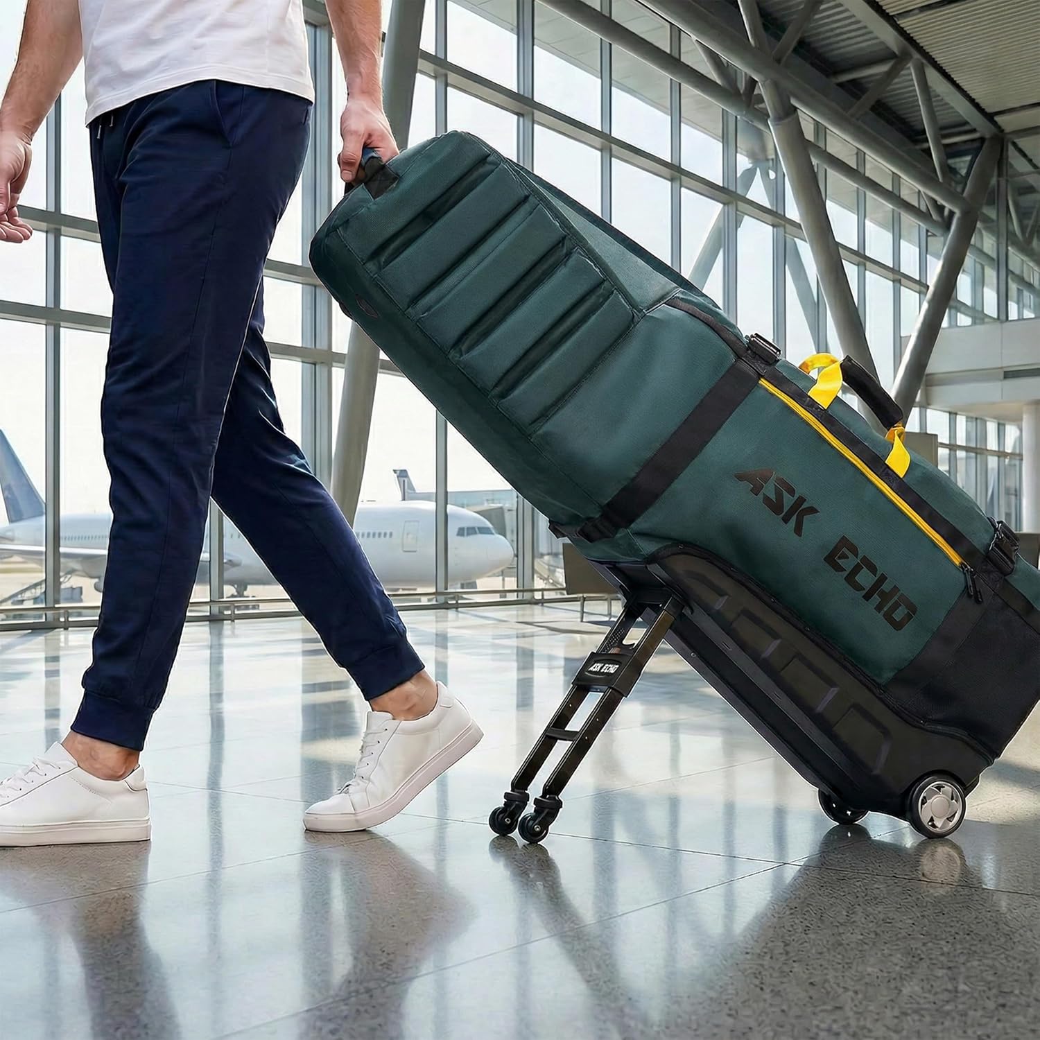 ASK ECHO Locklink StableRoller Golf Travel Bag with 4-Wheel Rolling System, Extendable Support Stand Legs