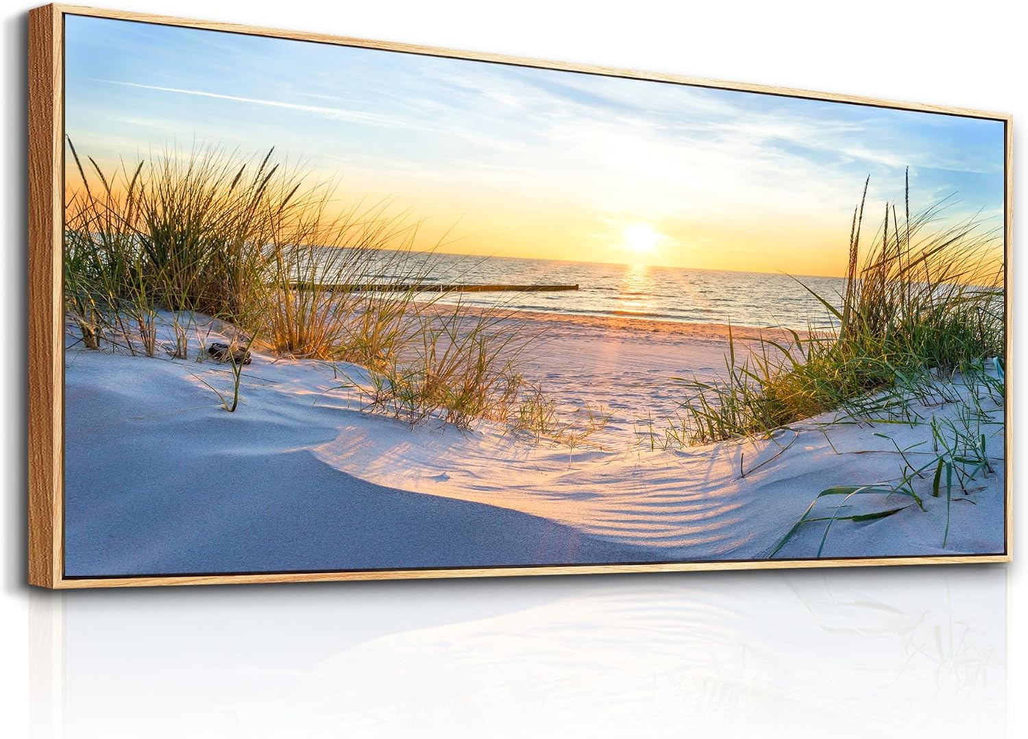 MHARTK66 Large Wall Art For Living Room Wall Decor For Office Ocean Painting Bedroom Wall Decorations Sunrise And Sunset Pictures Artwork For Modern Wood Framed Beach Canvas Prints Poster 72l X 32w