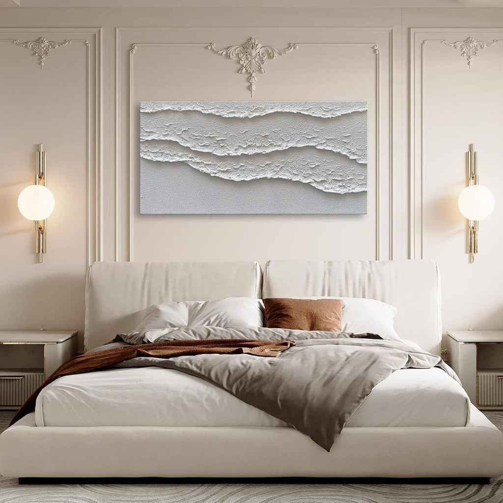 NANKAI Art White Waves Abstract Oil on Canvas Home Wall Deco Art 24x48 inch Minimalist Art Oil Painting