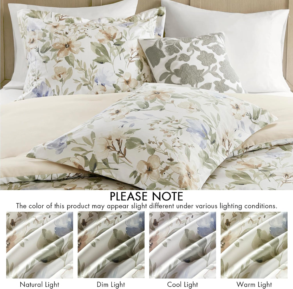 Harbor House Cal King Comforter Set Watercolor Floral Print, 300TC Sateen Cotton Comforters for Cal King Size Bed, All Season Oversized Comforter, Shams, Bed Skirt, Pillows, Cal King, Multi, 6 Piece