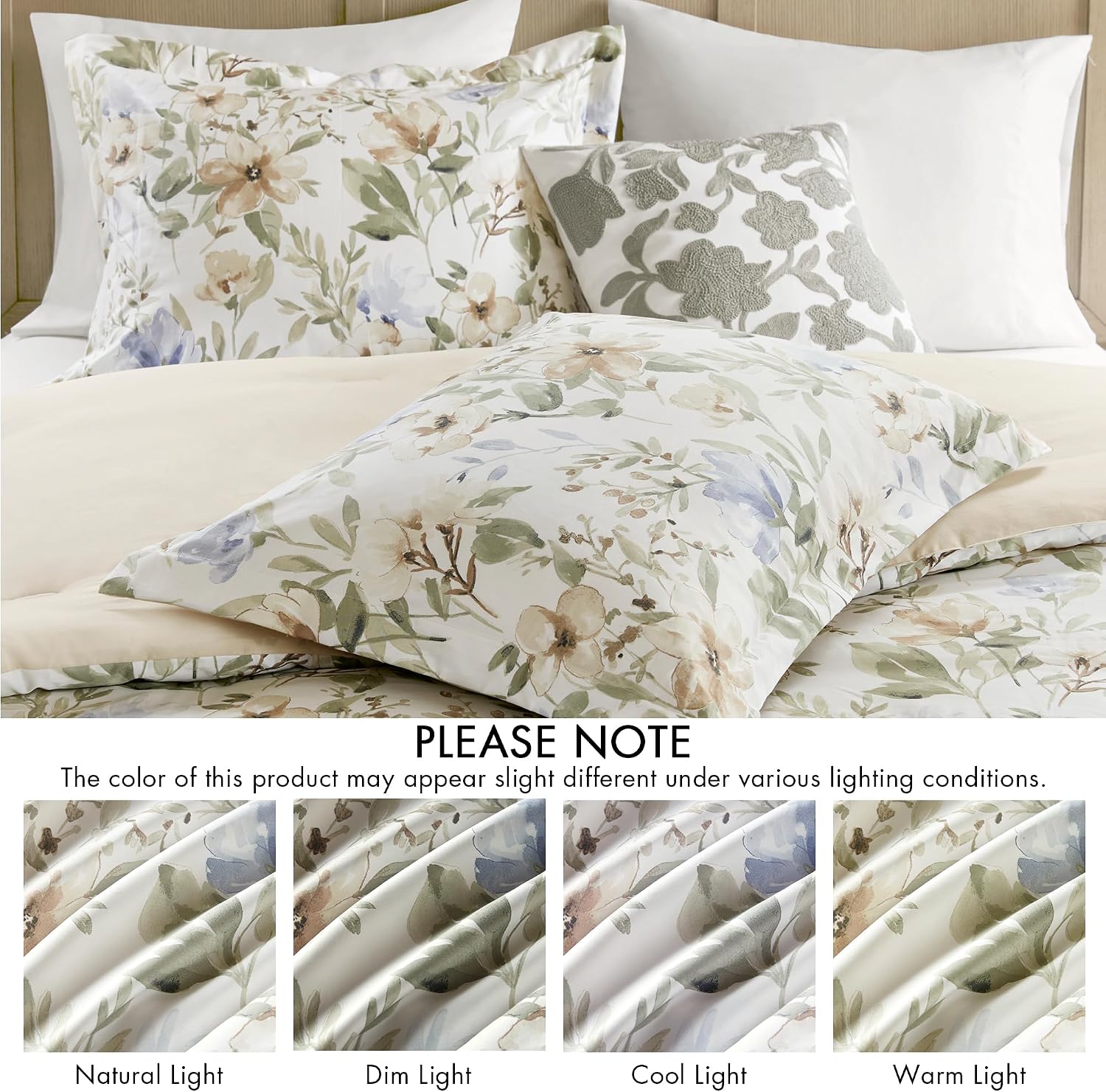 Harbor House King Comforter Set Watercolor Floral Print, 300TC Sateen Cotton Comforters, All Season Oversized Comforter, Shams, Bed Skirt, Décor Pillows, King, Multi, 6 Piece
