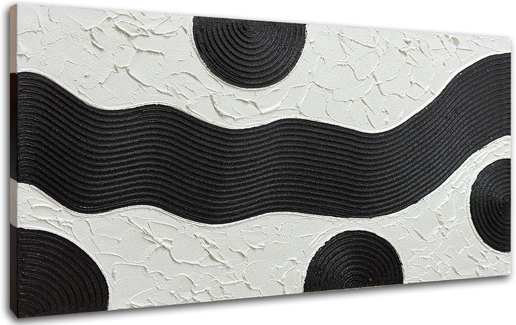 zoinart Hand-Painted Black and White Abstract Oil Paintings Modern Canvas Wall Art, Minimalist Texture Artwork for Living Room Bedroom Office Wall Decor Ready to Hang