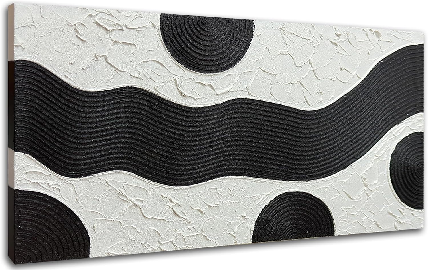 zoinart Hand-Painted Black and White Abstract Oil Paintings Modern Canvas Wall Art, Minimalist Texture Artwork for Living Room Bedroom Office Wall Decor Ready to Hang