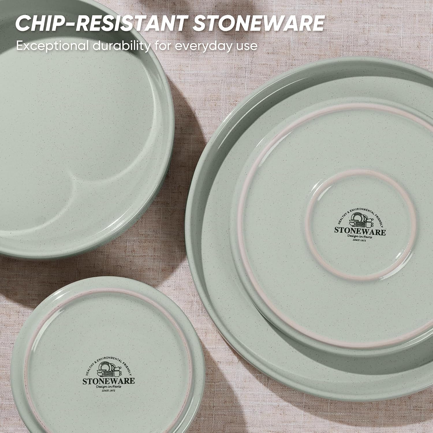 E-far Dinnerware Sets with Pasta Bowls, 24-Piece Stoneware Plates and Bowls Sets for 6 | Microwave & Dishwasher Safe Kitchen Modern Dish Set, Speckled Green