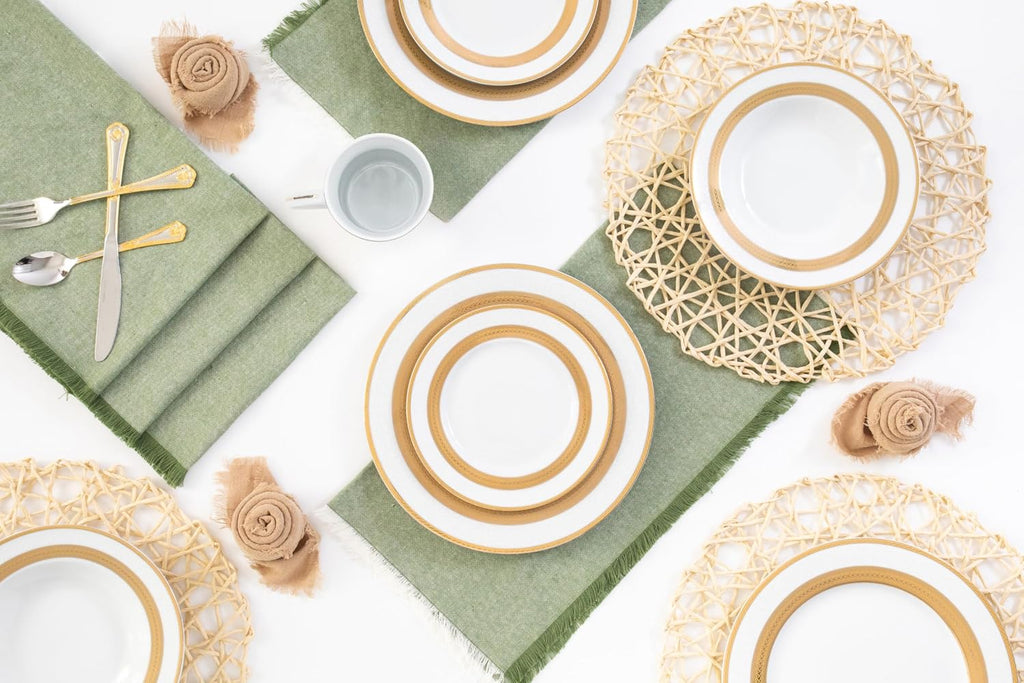 40 Piece Luxurious Dinnerware Sets for 8 – Includes Plates, Mugs, Bowls – White and Gold Rope Design Dish Set for Kitchen Table, Everyday Dining or Formal Use (Rope Gold)