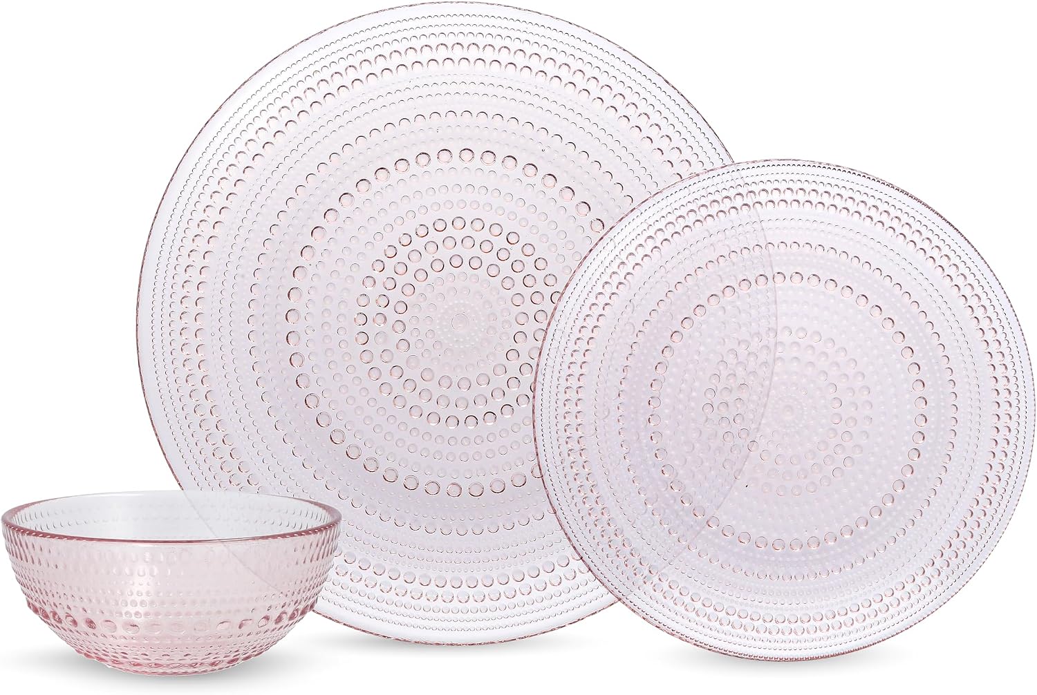 Fortessa Jupiter Hobnail Glass, 12 Piece Dinnerware Set (Service for 4), Pink
