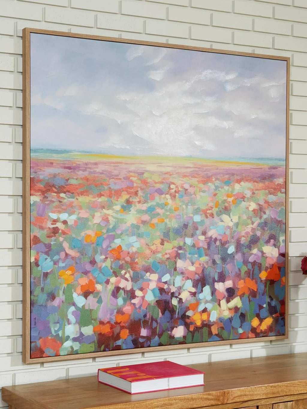 Signature Design by Ashley Sethford Classic Hand Painted Flower Wall Art 48 x 48 Inches, Blue & Orange